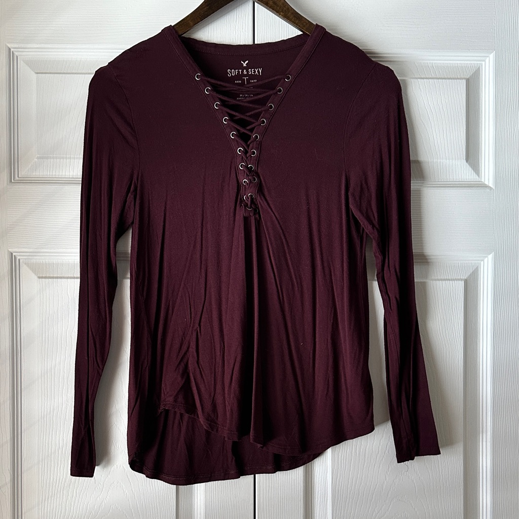 Ae Burgundy Lace-Up Top